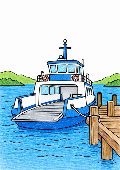 Small Ferry at a Pier color example