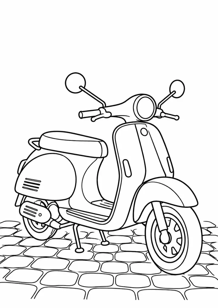 Small Scooter on Cobblestones line art