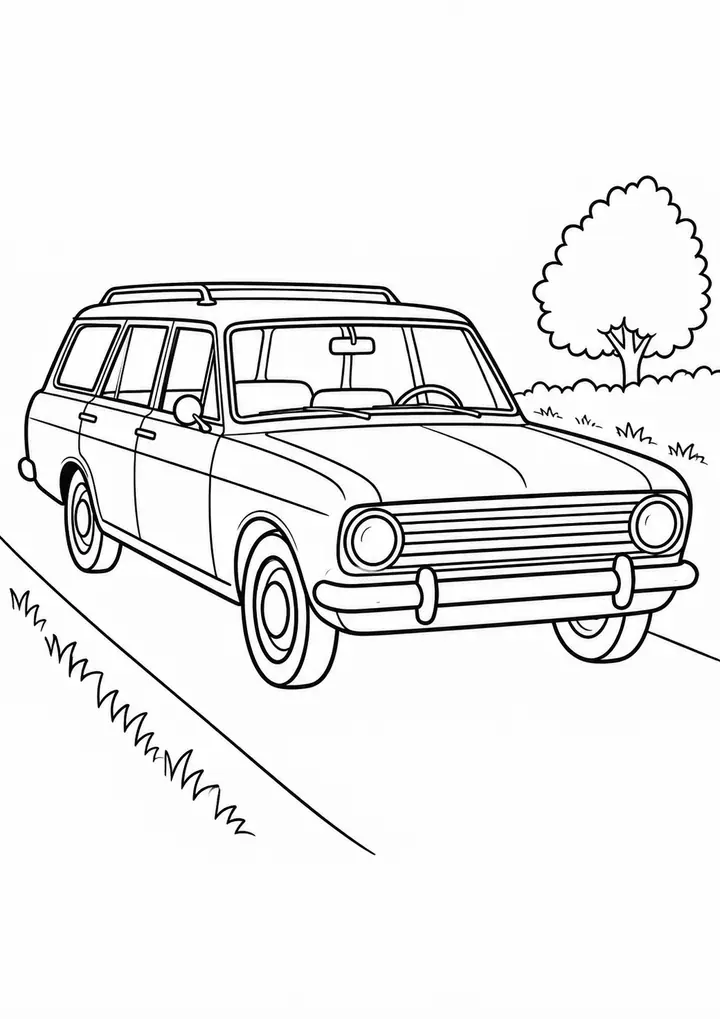 Station Wagon on a Country Lane line art