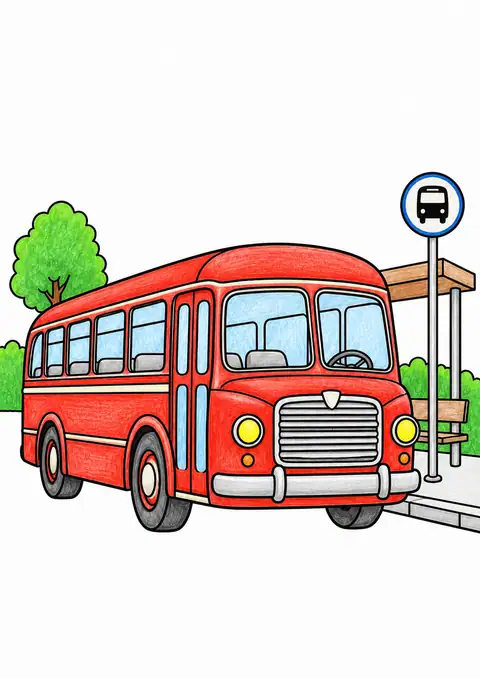 Vintage Bus at a Stop color example