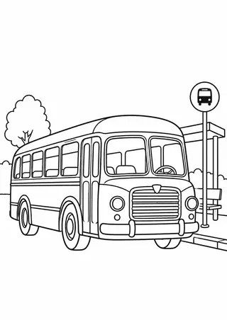 Vintage Bus at a Stop