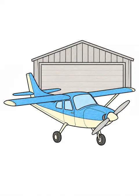 Small Plane outside a Hangar color example