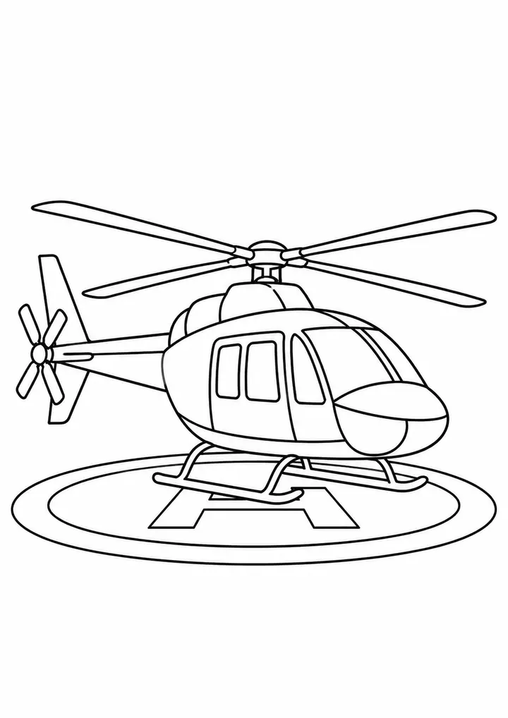 Helicopter on a Helipad line art
