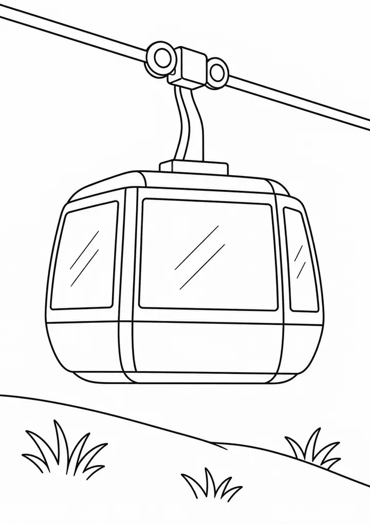 Cable Car on a Hillside line art