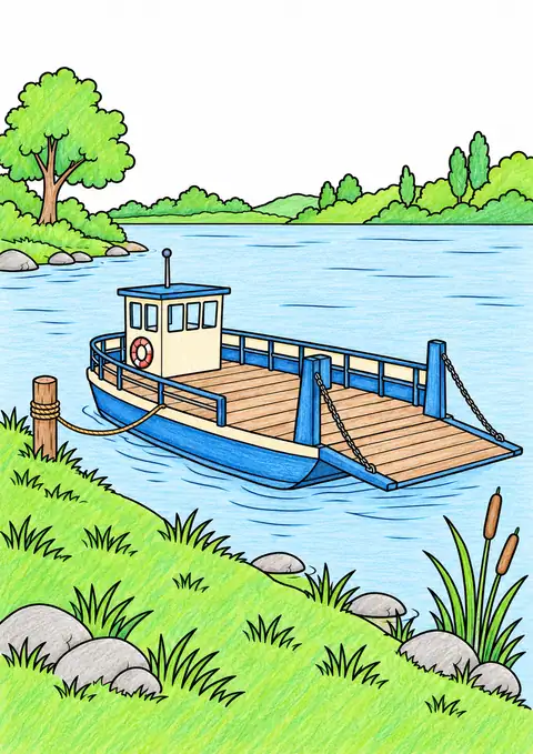 River Ferry by the Bank color example