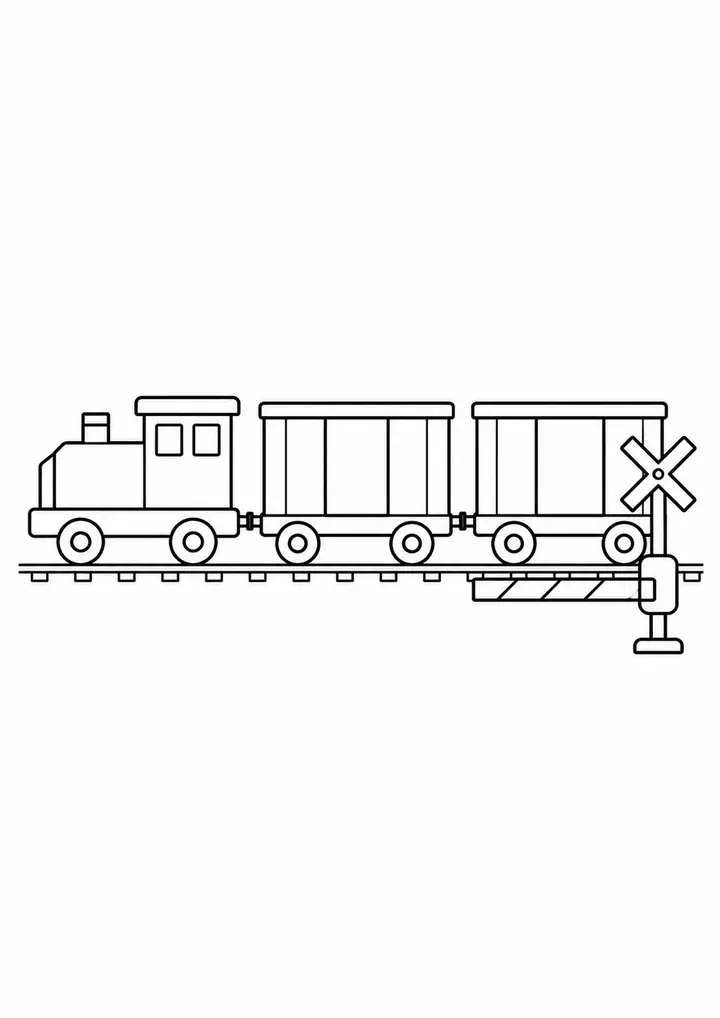 Freight Train at a Crossing line art
