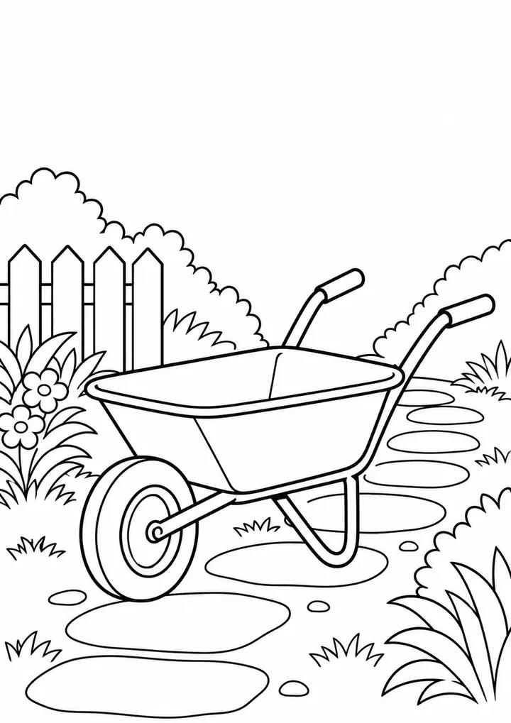 Wheelbarrow on a Garden Path line art