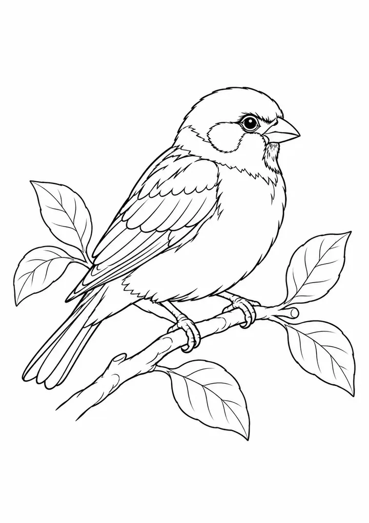 スズメと小枝 線画