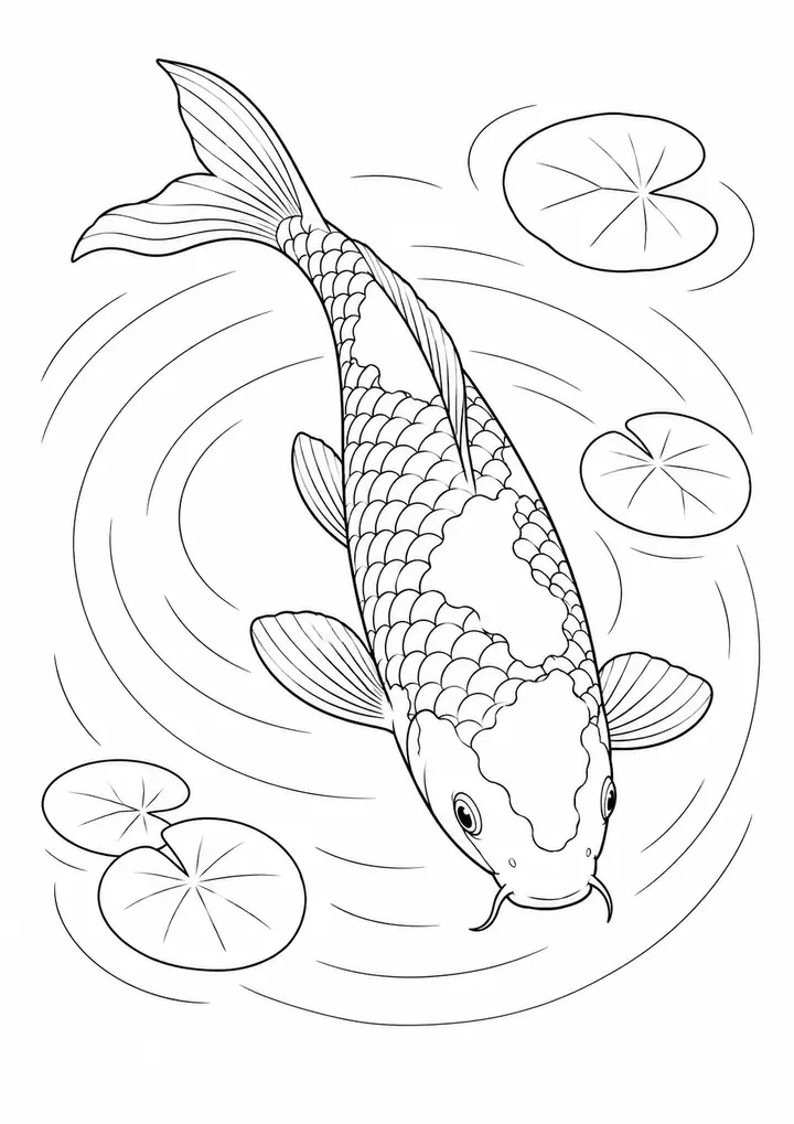 鯉と水の輪 線画