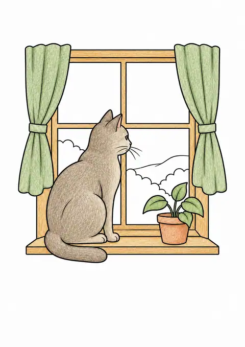窓辺の猫とカーテン 色見本