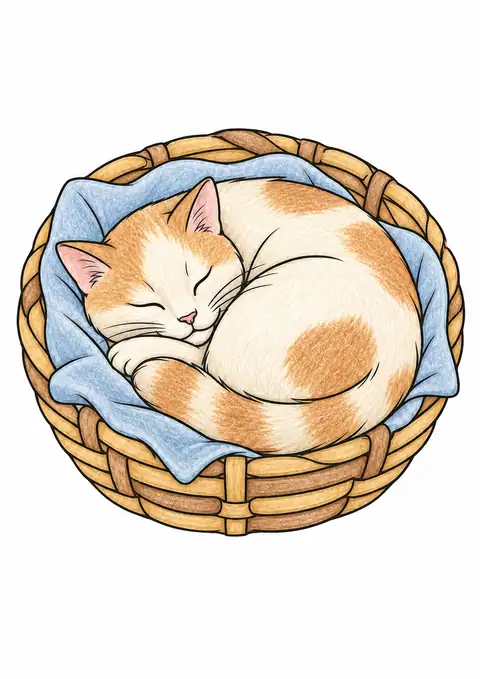 かごで丸まる猫 色見本