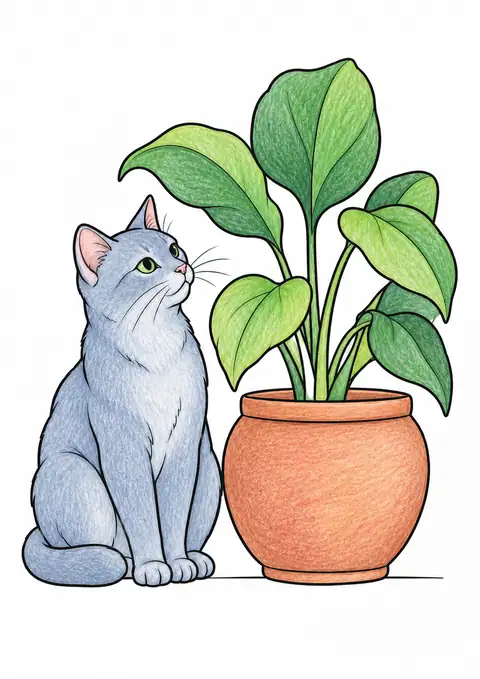 植木鉢の横の猫 色見本