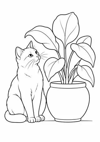植木鉢の横の猫