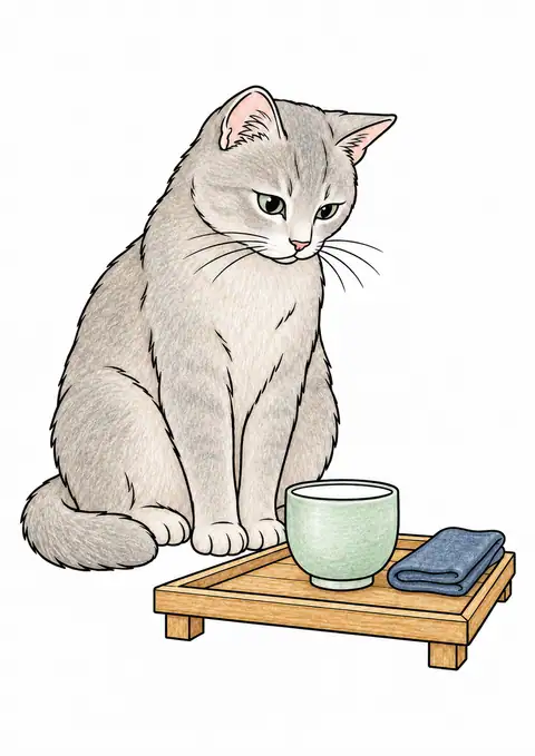 湯のみを眺める猫 色見本