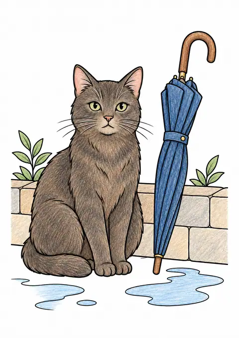 傘の横に座る猫 色見本