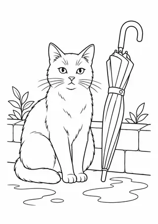 傘の横に座る猫