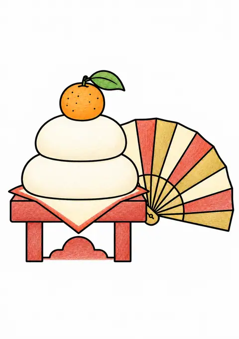 鏡餅と扇 色見本