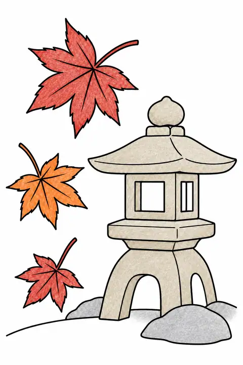 もみじと石灯籠 色見本