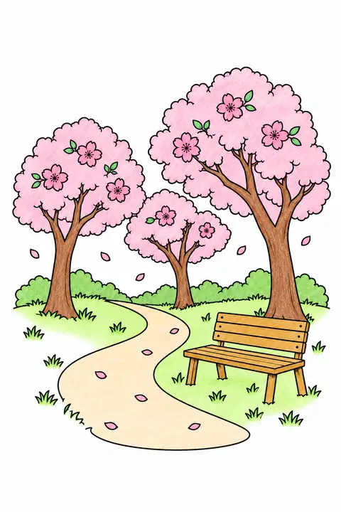 桜並木とベンチ 色見本