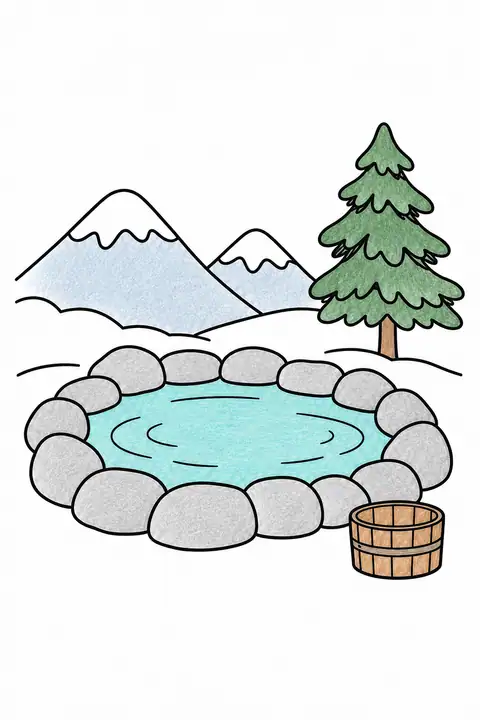雪景色の温泉 色見本