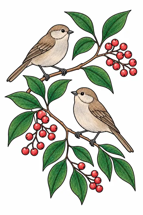 冬の野鳥と南天 色見本