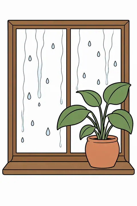 結露した窓と鉢植え 色見本