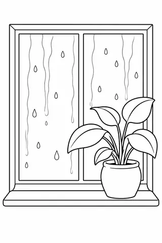 結露した窓と鉢植え