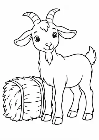 干し草のそばのヤギ