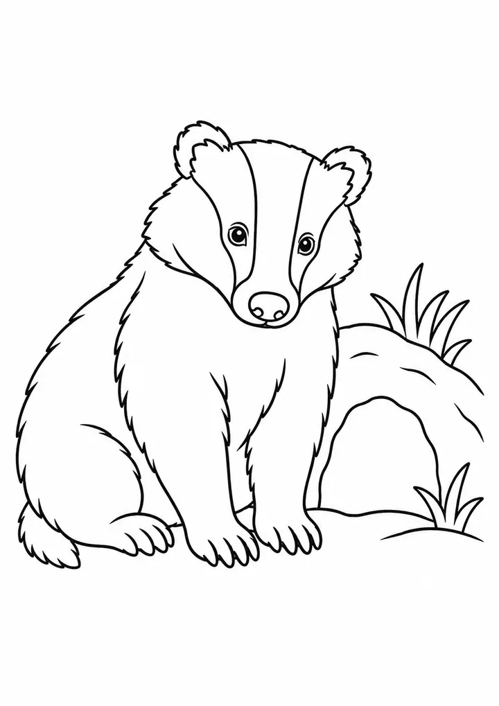 巣穴の前のアナグマ 線画