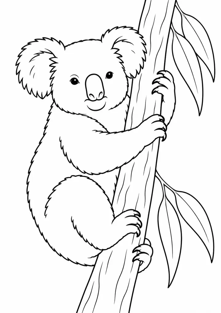 枝にしがみつくコアラ 線画