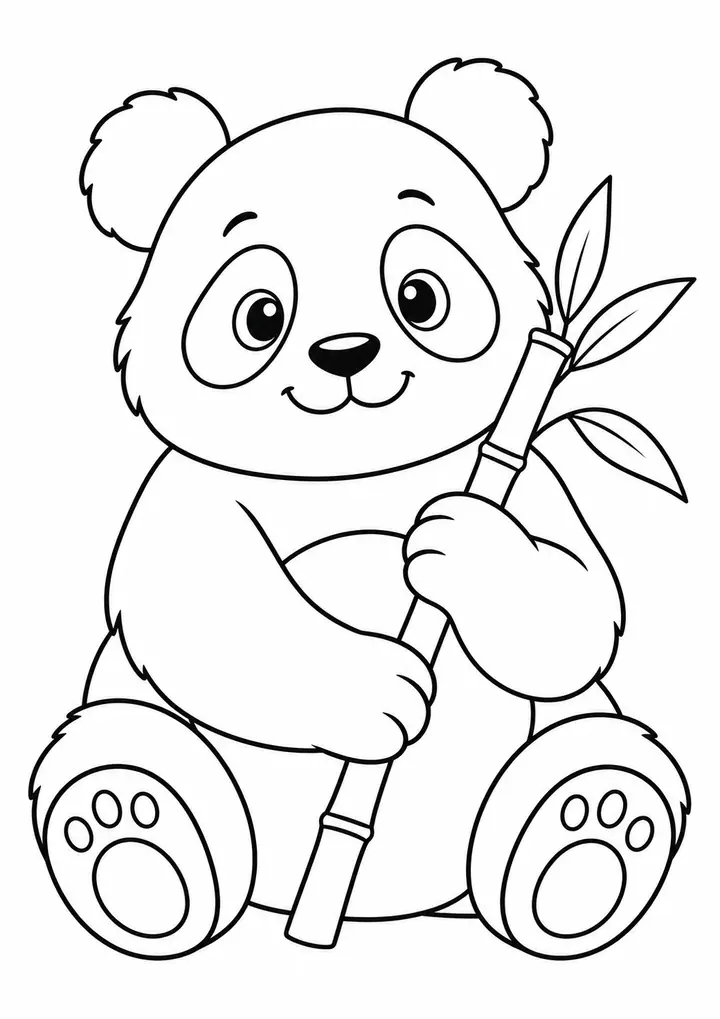 竹を持つパンダ 線画