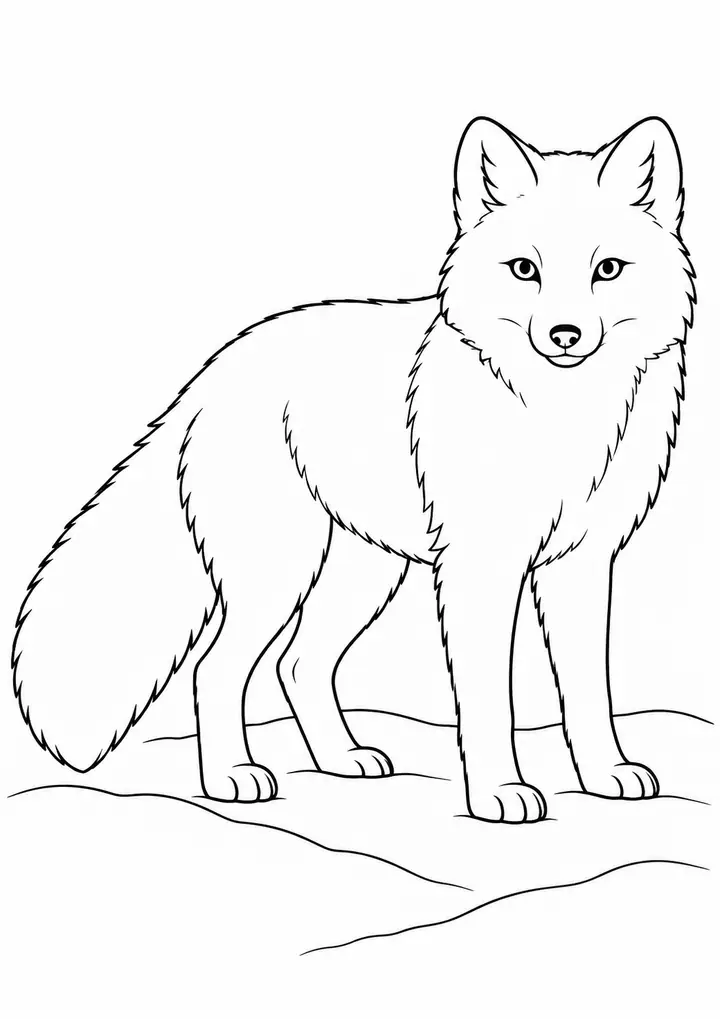 雪原のホッキョクギツネ 線画