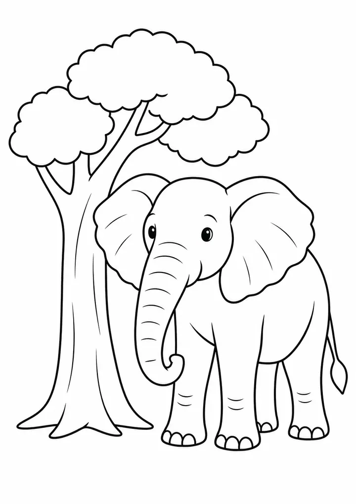 木陰のゾウ 線画