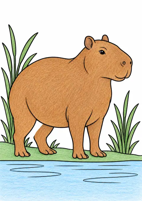 水辺に立つカピバラ 色見本