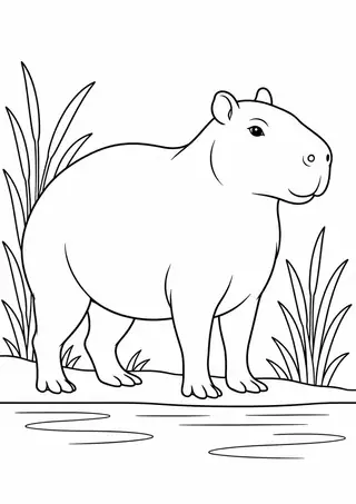 水辺に立つカピバラ