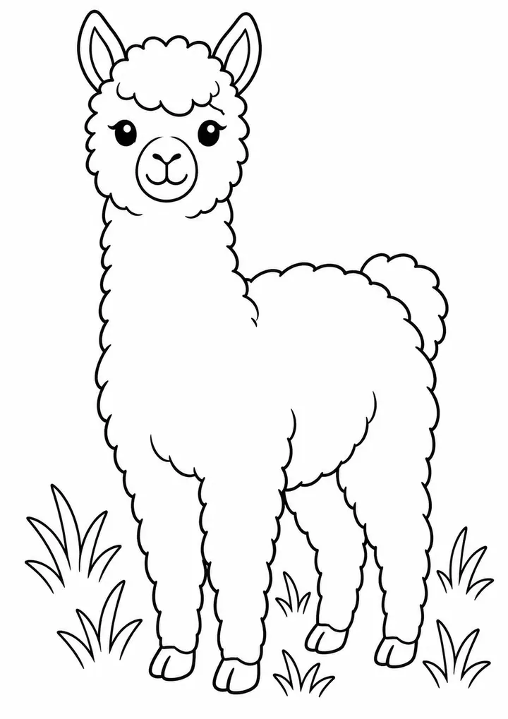 牧草の中のアルパカ 線画