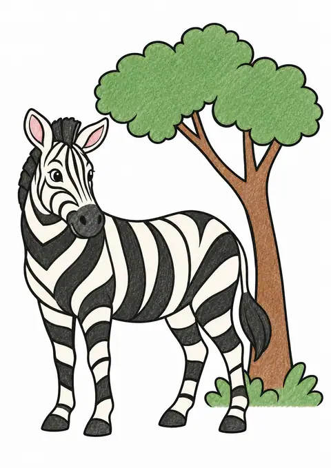 木のそばに立つシマウマ 色見本