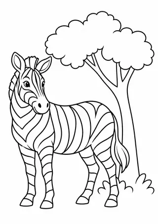 木のそばに立つシマウマ
