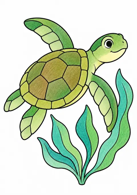 海藻のそばのウミガメ 色見本