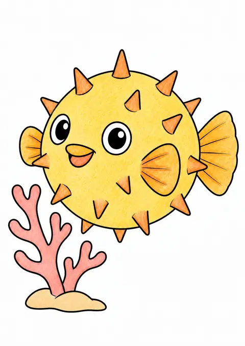 珊瑚のそばのハリセンボン 色見本
