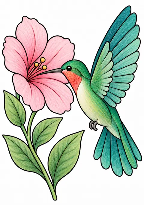 花のそばのハチドリ 色見本