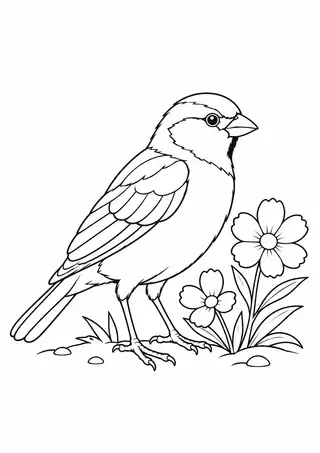 花壇のスズメ