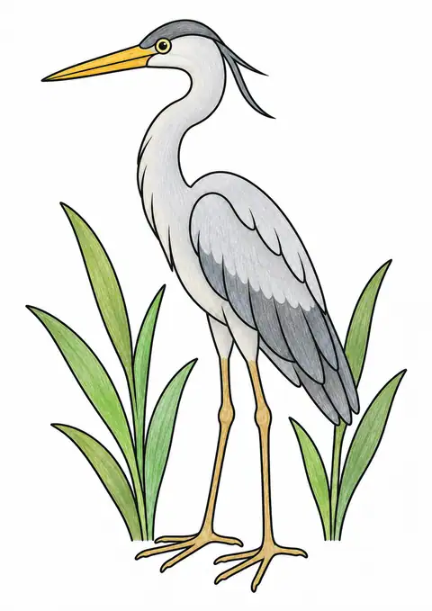 葦のそばのサギ 色見本