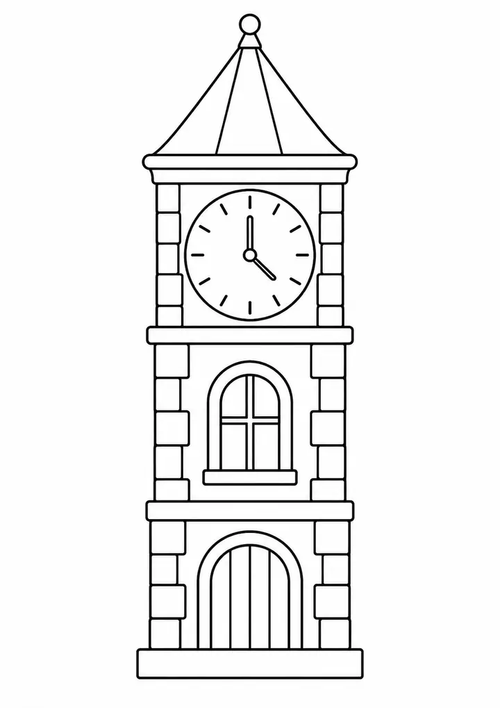 町の時計台 線画