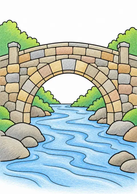 川にかかる石造りのアーチ橋 色見本