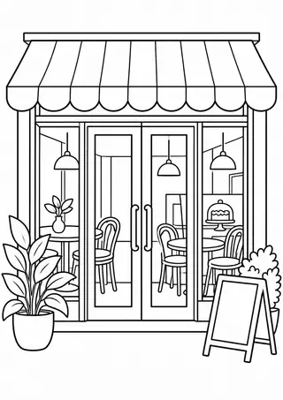 ガラス扉の喫茶店