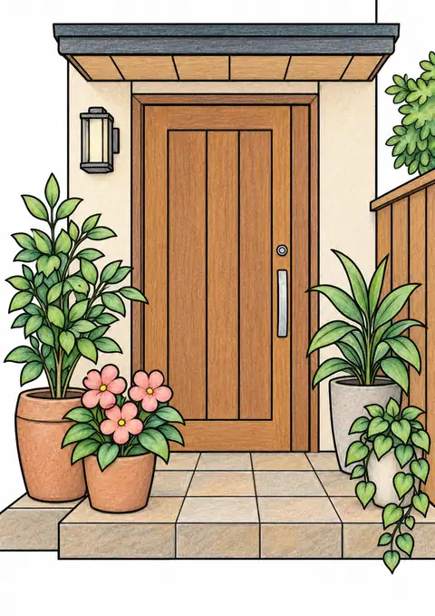 鉢植えのあるアパート玄関 色見本
