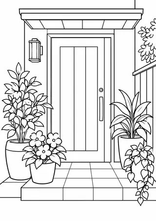 鉢植えのあるアパート玄関