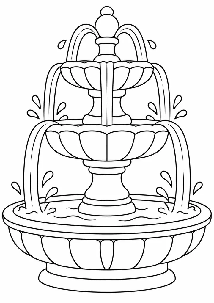 広場の噴水 線画