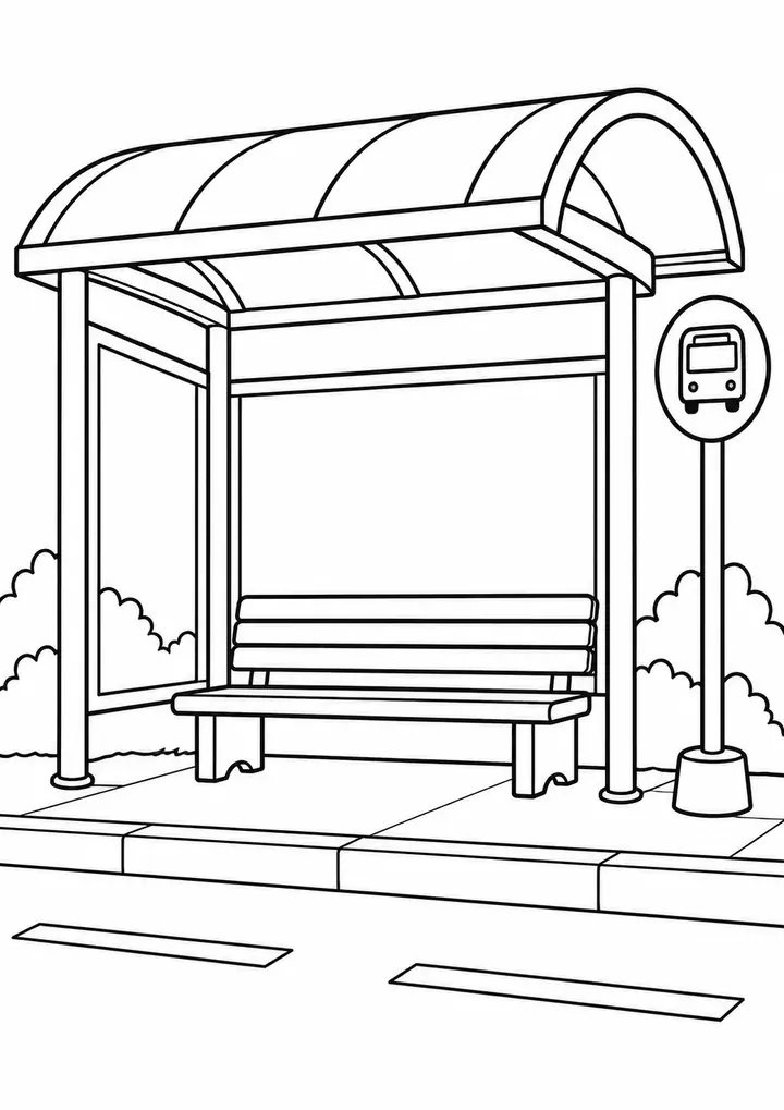 屋根付きバス停 線画